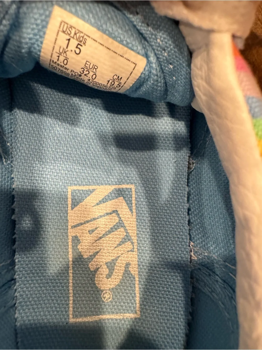 Vans Kids Light Blue Suede Sneakers with Rainbow Stripe